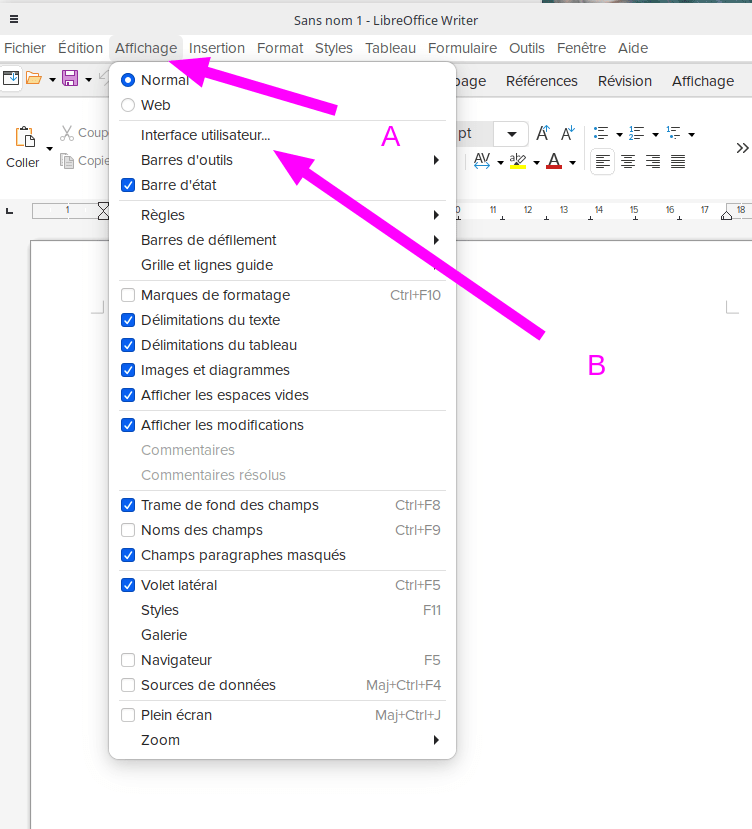 Interface utilisateurs LibreOffice